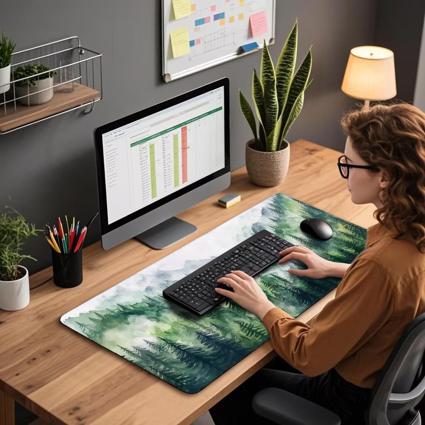 Mcapirivo Misty Forest Mountain Gaming Mouse Pad Desk Mat 31.5"x15.7"