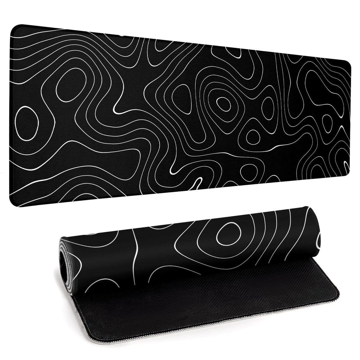 Llzdeuan Large Topographic Map Gaming Mouse Pad for Desk Black Desk Pad with Non-Slip Rubber Base