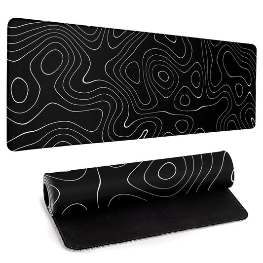 Llzdeuan Large Topographic Map Gaming Mouse Pad for Desk Black Desk Pad with Non-Slip Rubber Base
