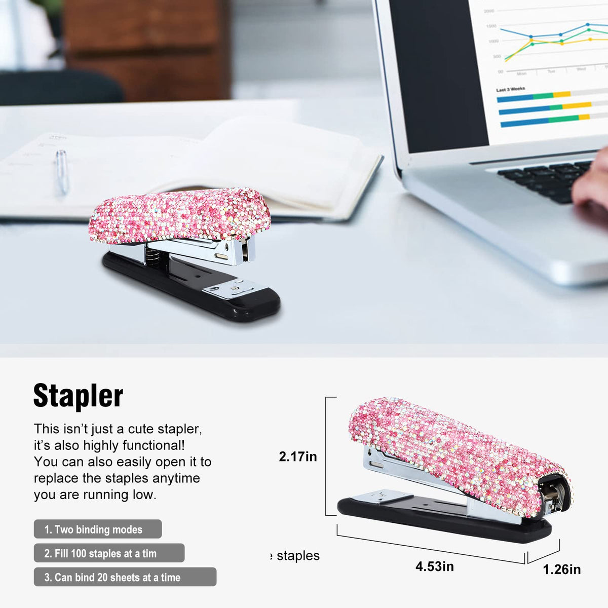 Bling Crystal Luxury Handmade Diamond Round Pencil Pen Pot Holder & Stapler & Card Holder & Desktop