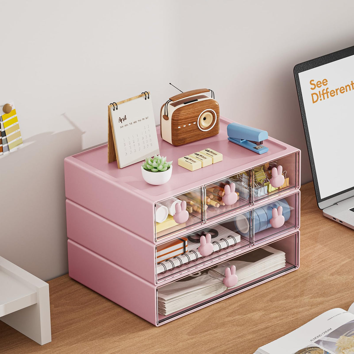 Marbrasse Desk Organizer with 6 Drawers, 3 Tier Stackable Storage Drawers Plastic Makeup Storage