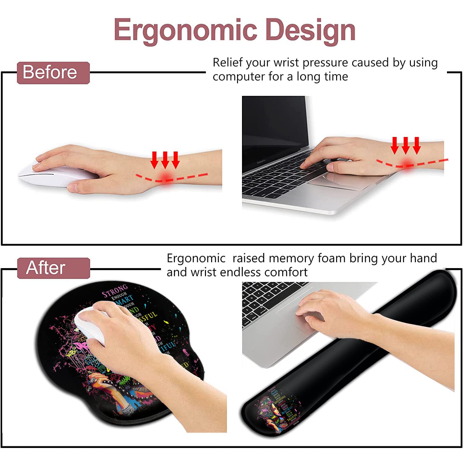 Ergonomic Mouse Pad with Wrist Support Gel, Comfortable Wireless Mouse pad, Pain Relief Mousepad