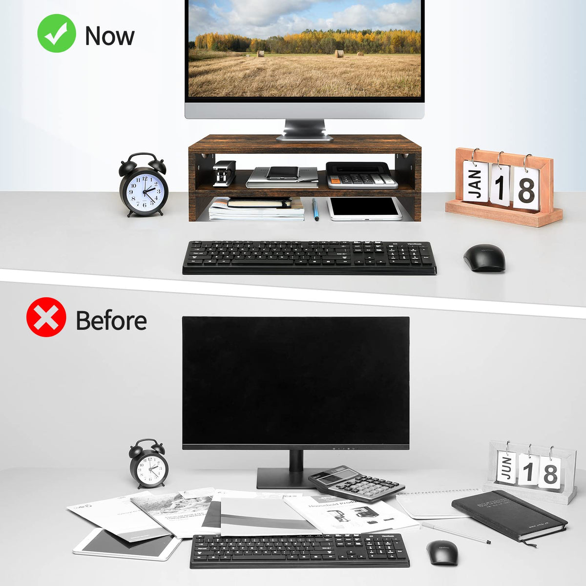 Zimilar Monitor Stand Riser, 2 Tiers Wood Laptop Computer Monitor Riser
