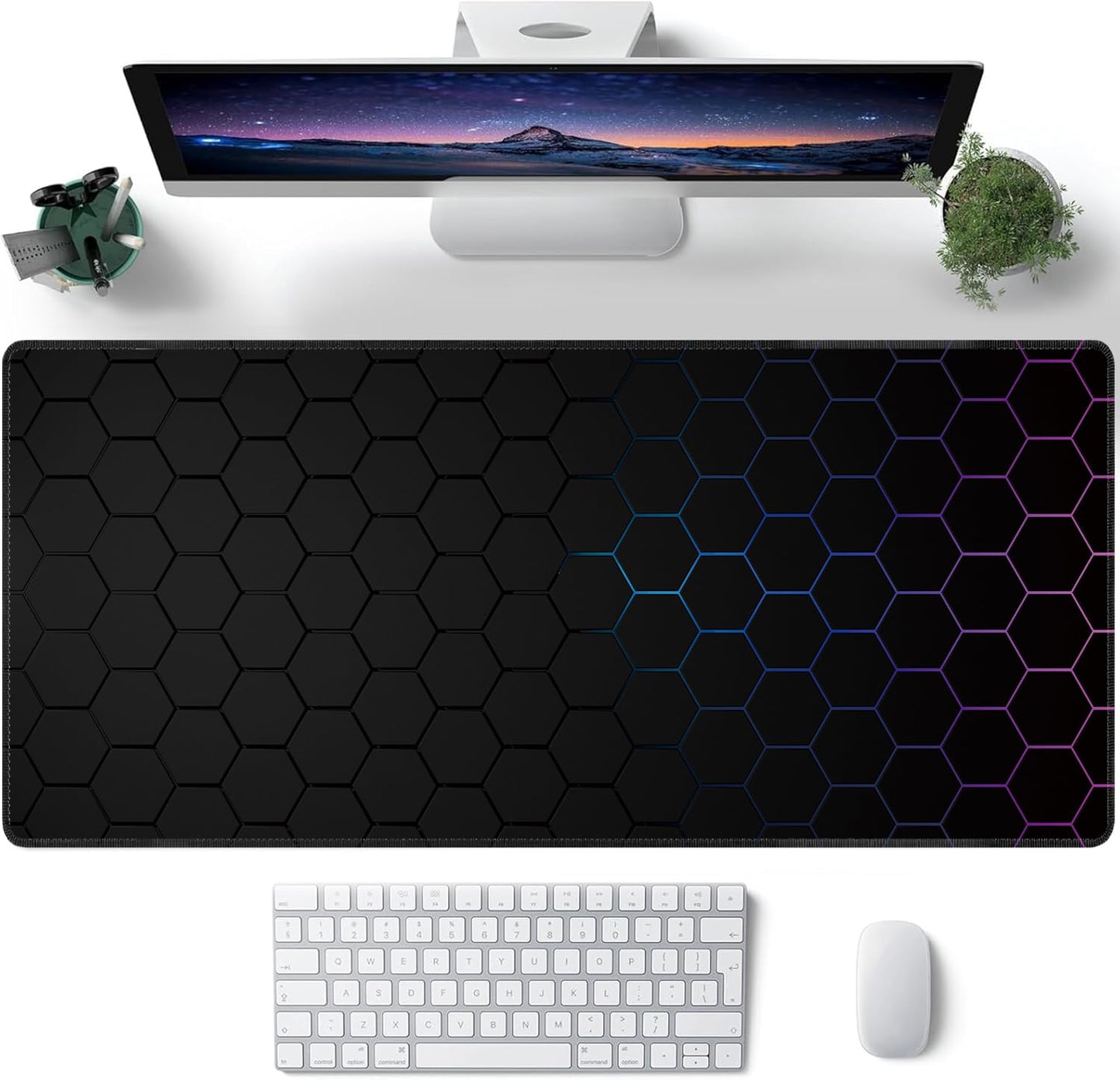 Hexagon Honeycomb Large Mouse Pad,Gaming Keyboard Desk Pad,Extended Mouse Mat Non-Slip Rubber Base