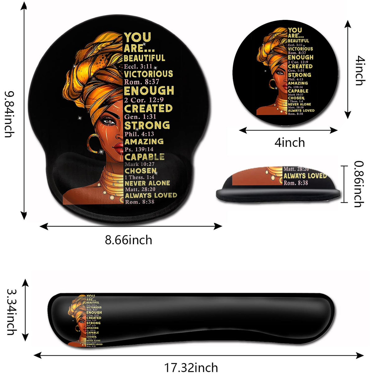 Black Mouse Pad with Stitched Edge Non-Slip Rubber Base, Office Accessories Desk Decor for