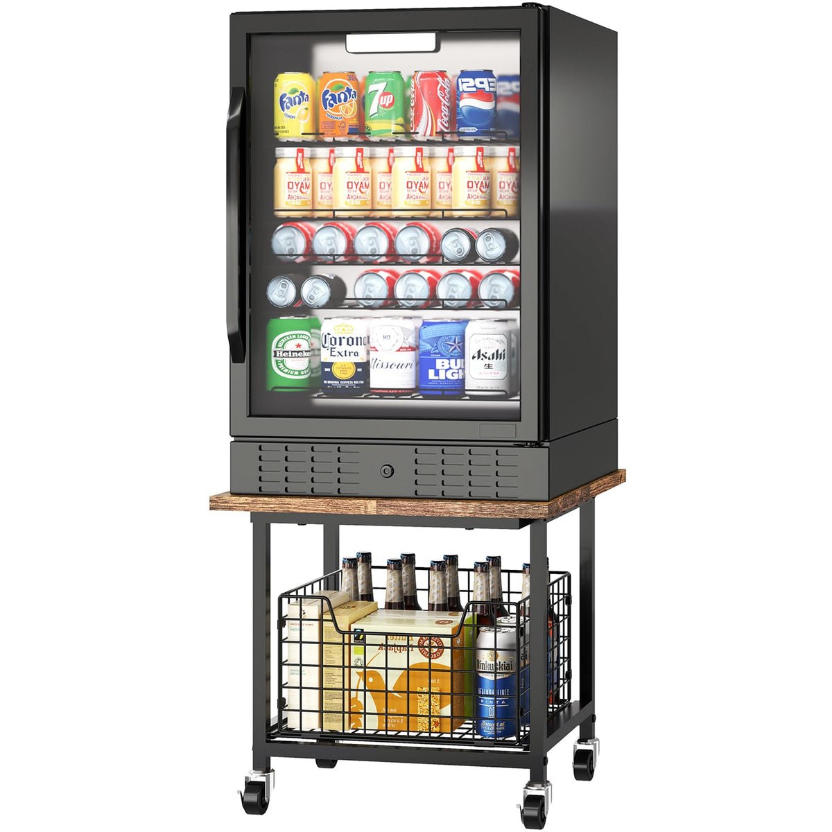 Mini Fridge Stand with Storage, Small Refrigerator Stand with Wheels, Rolling Mini Fridge Cart-Max