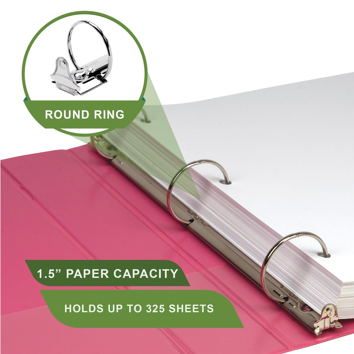 Samsill Earth’s Choice™, Durable Fashion Color 3 Ring View Binder, 1.5 Inch Round Ring, Up to 25%