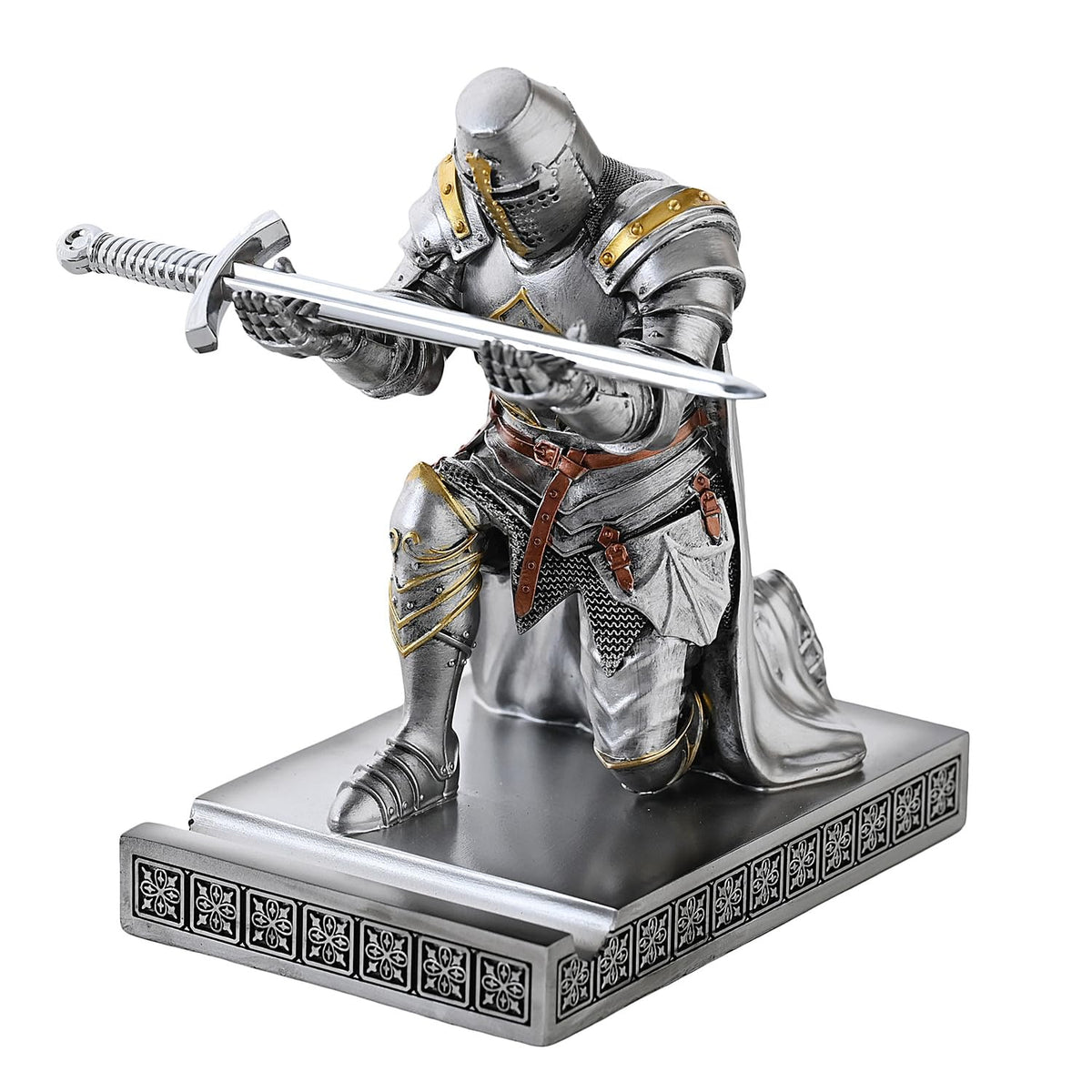 Medieval Templar Vanguard Officer Knight Pen Holder Desk Organizers Silver