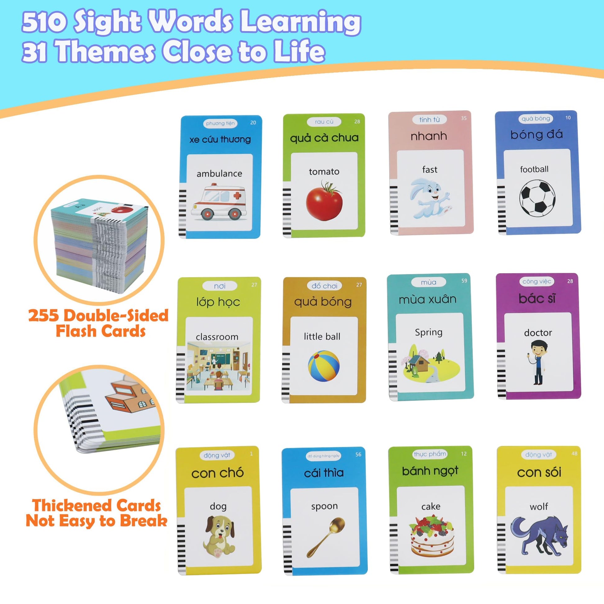 MAYAPHILOS 510 Sight Words Vietnamese and English Talking Flash Cards