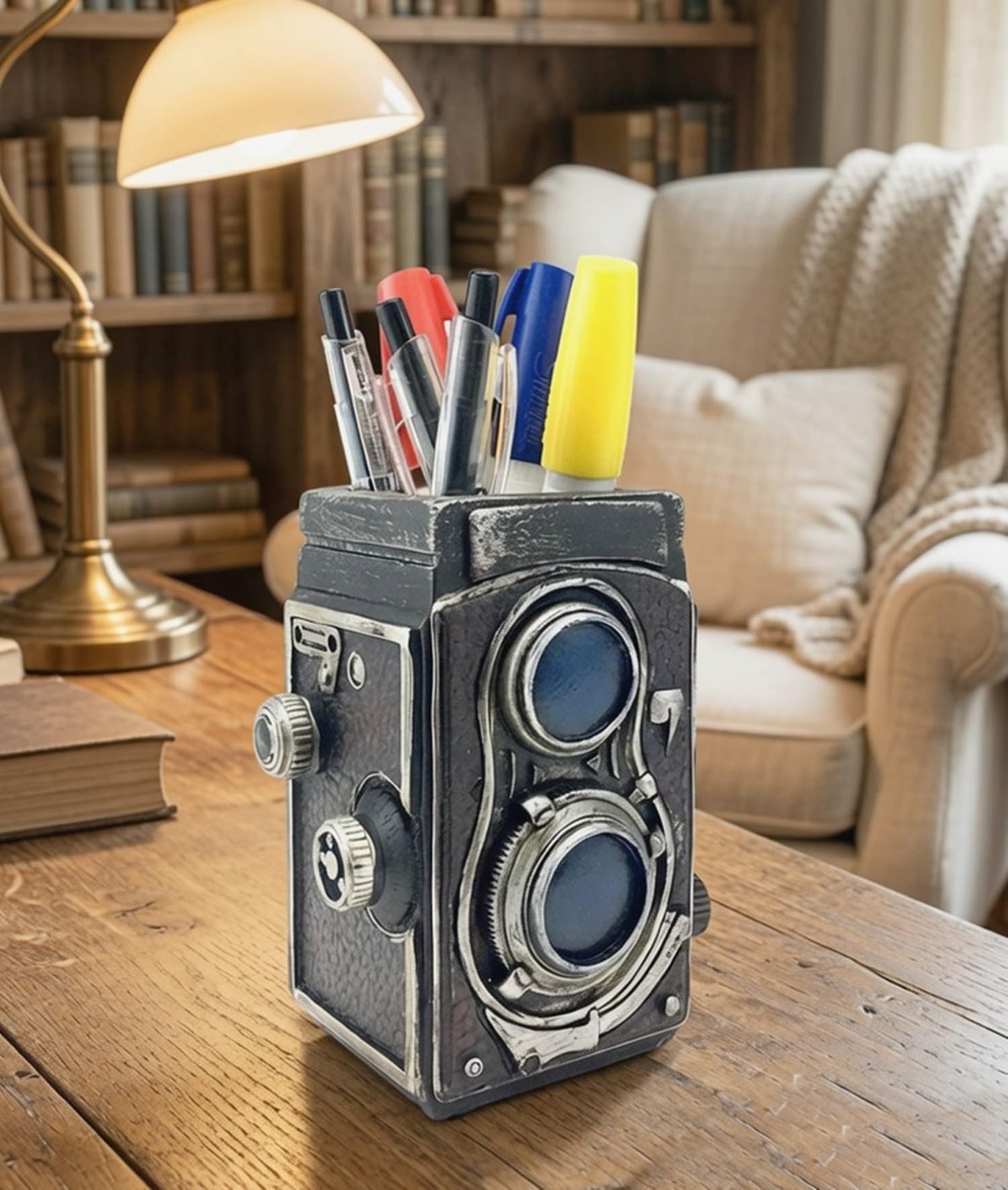 Bellaa Camera Pen Pencil Holder Vintage Retro Antique Style Shabby Chic Desk Organizer Office