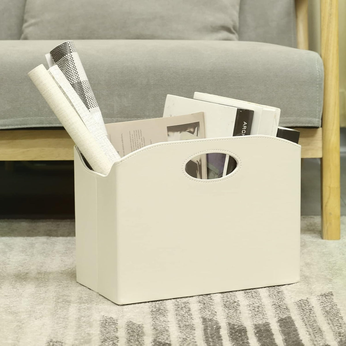 EZDeco Magazine Holder Foldable Magazine Rack Floor PU Leather File Holder Newspaper Book Storage