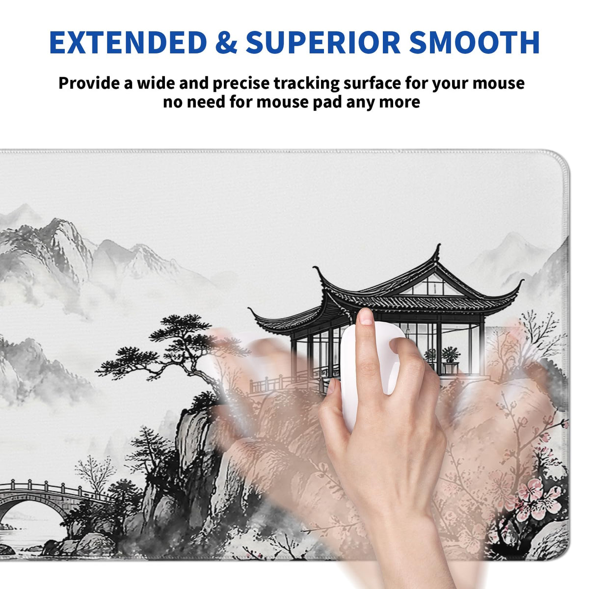 Japanese Black and White Cherry Blossoms Mouse Pad Abstract Mouse Pad 31.5x11.8 Inch Texture