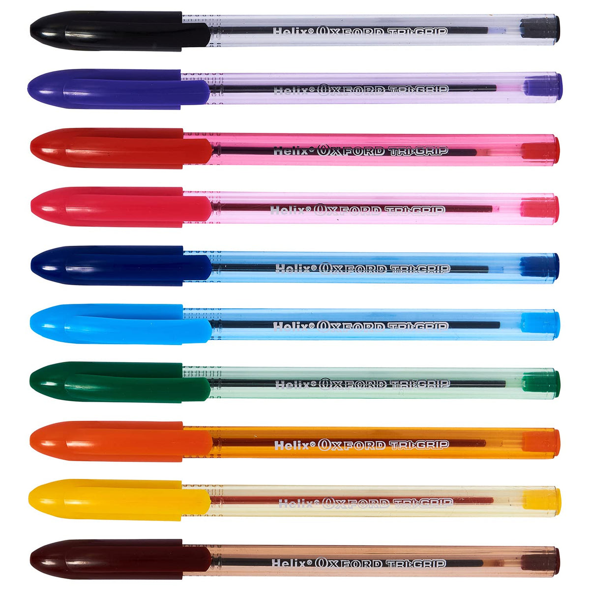 Helix Oxford Tri-Grip Ballpoint Pens (x10 Pack Assorted Colours) with Plastic Free Packaging