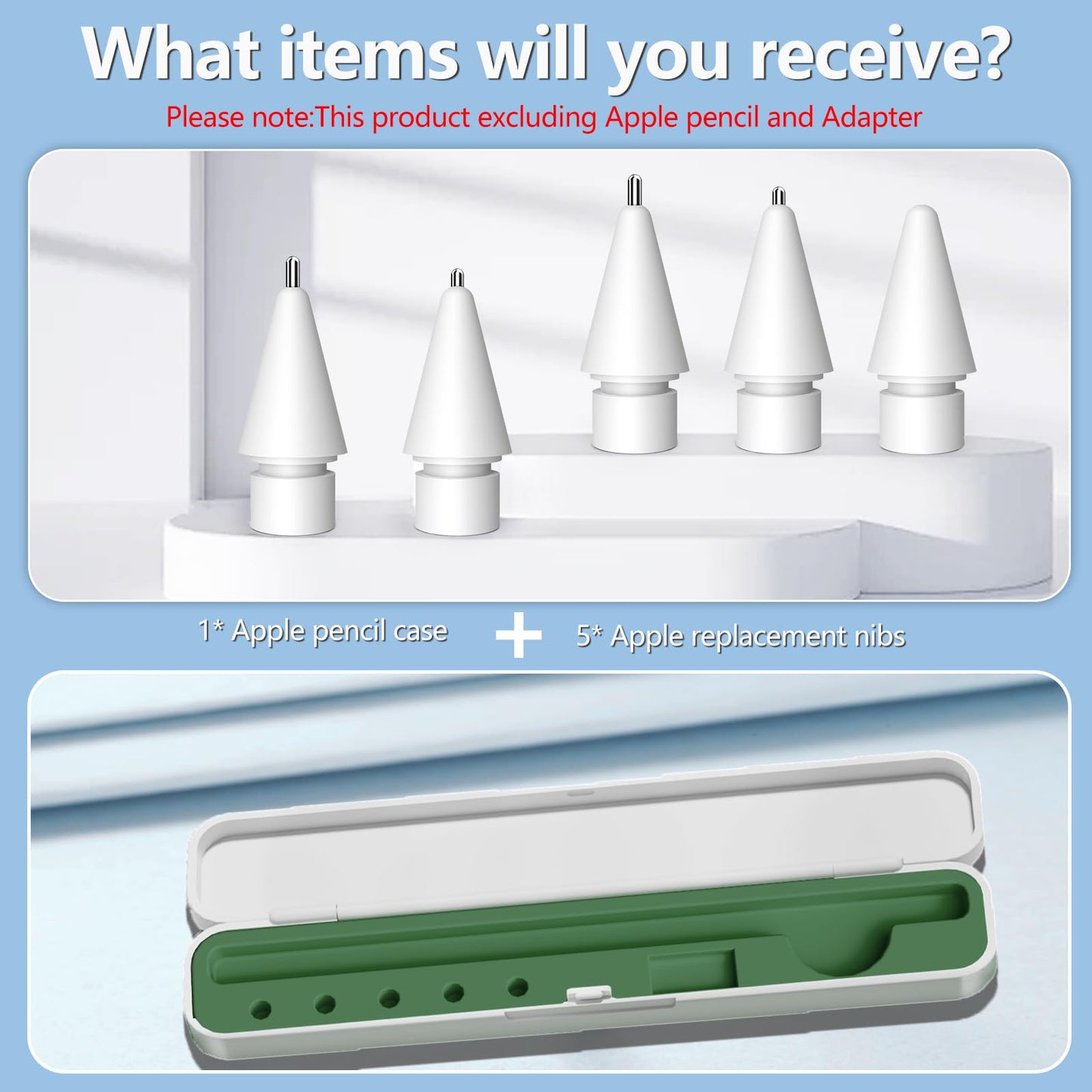 Inesore for Apple Pencil Case with 5 Pcs Replacement Tips (Green)