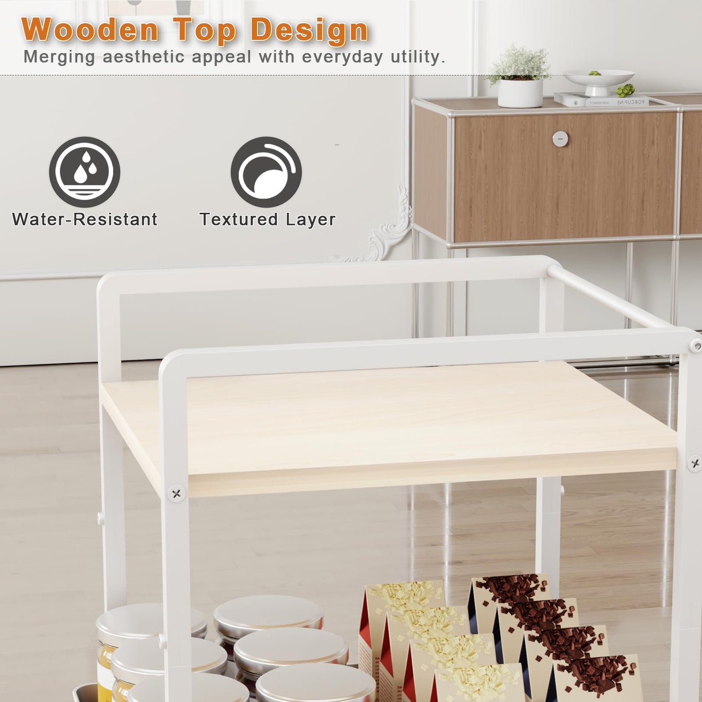 MAYBOSS 6-Tier Slim Rolling Storage Cart with Wheels, Metal Organizer Tall Rolling Cart, Wood Top