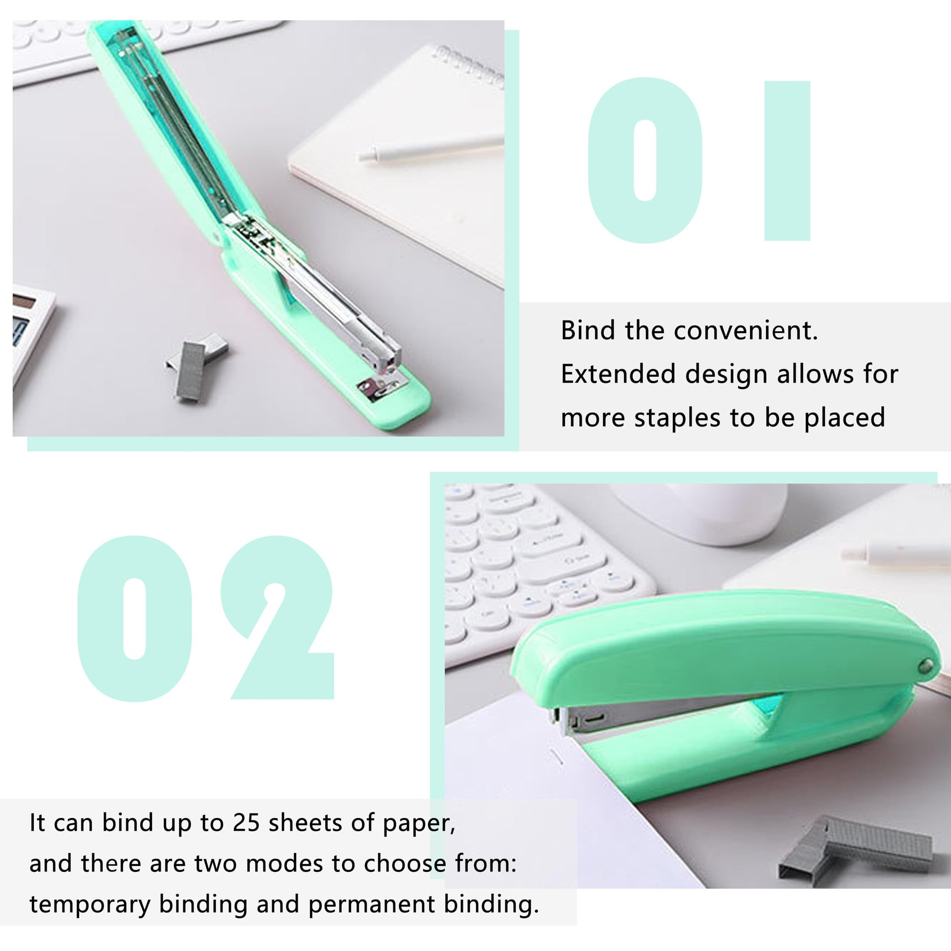 KAAKOW Green Desk Organizers and Accessories Office Supplies Set Stapler, Pen Holder, Phone Holder