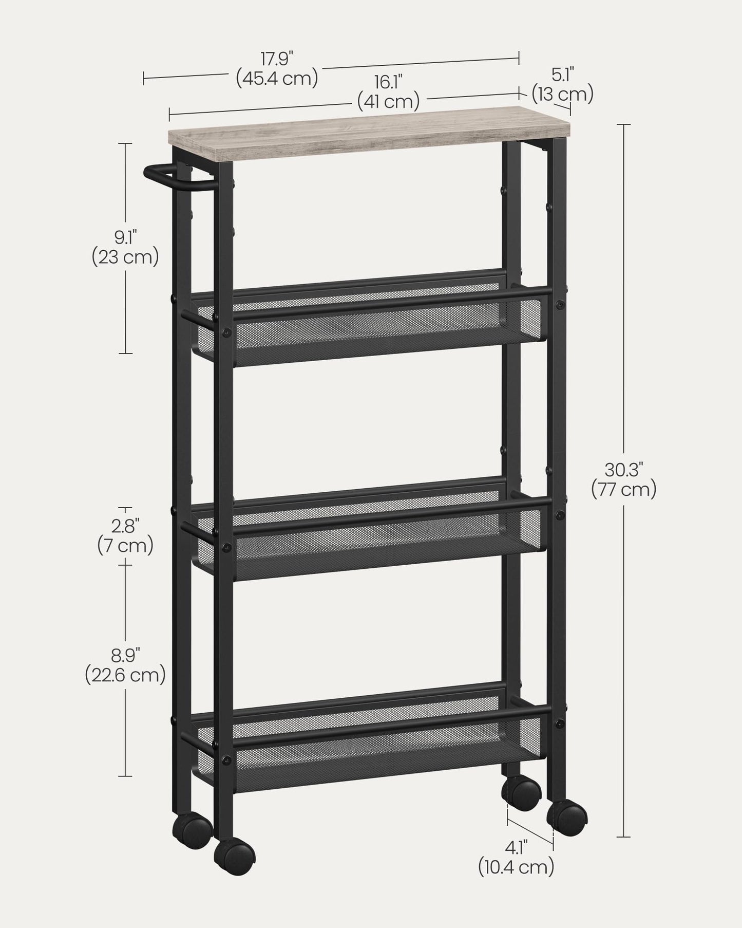 VASAGLE 4-Tier Slim Rolling Storage cart with Wheels, 5.1 Inches, Metal