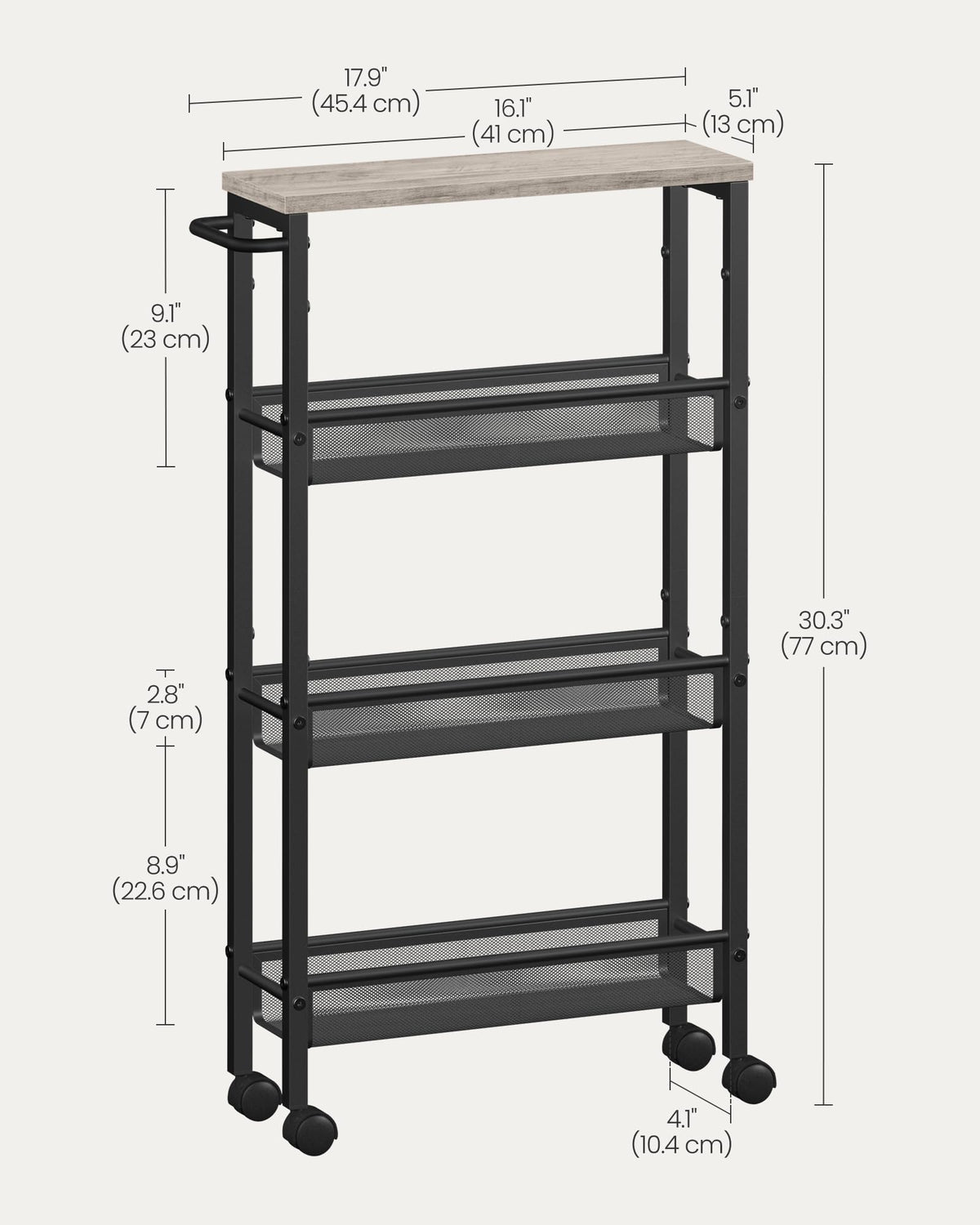 VASAGLE 4-Tier Slim Rolling Storage cart with Wheels, 5.1 Inches, Metal