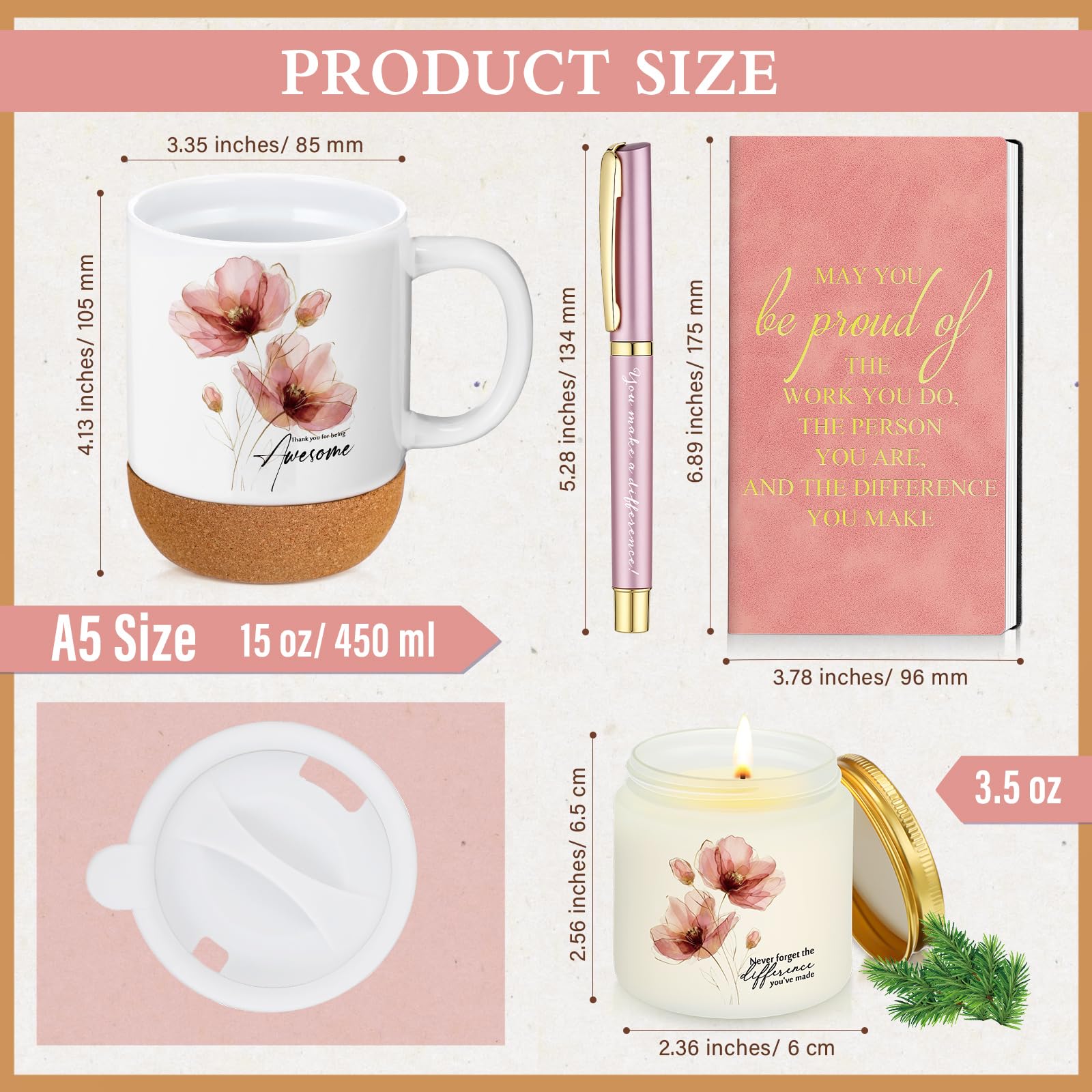 Sayglossy 4 Pcs Thank You Gift Set for Women Employee Coworker, Pink