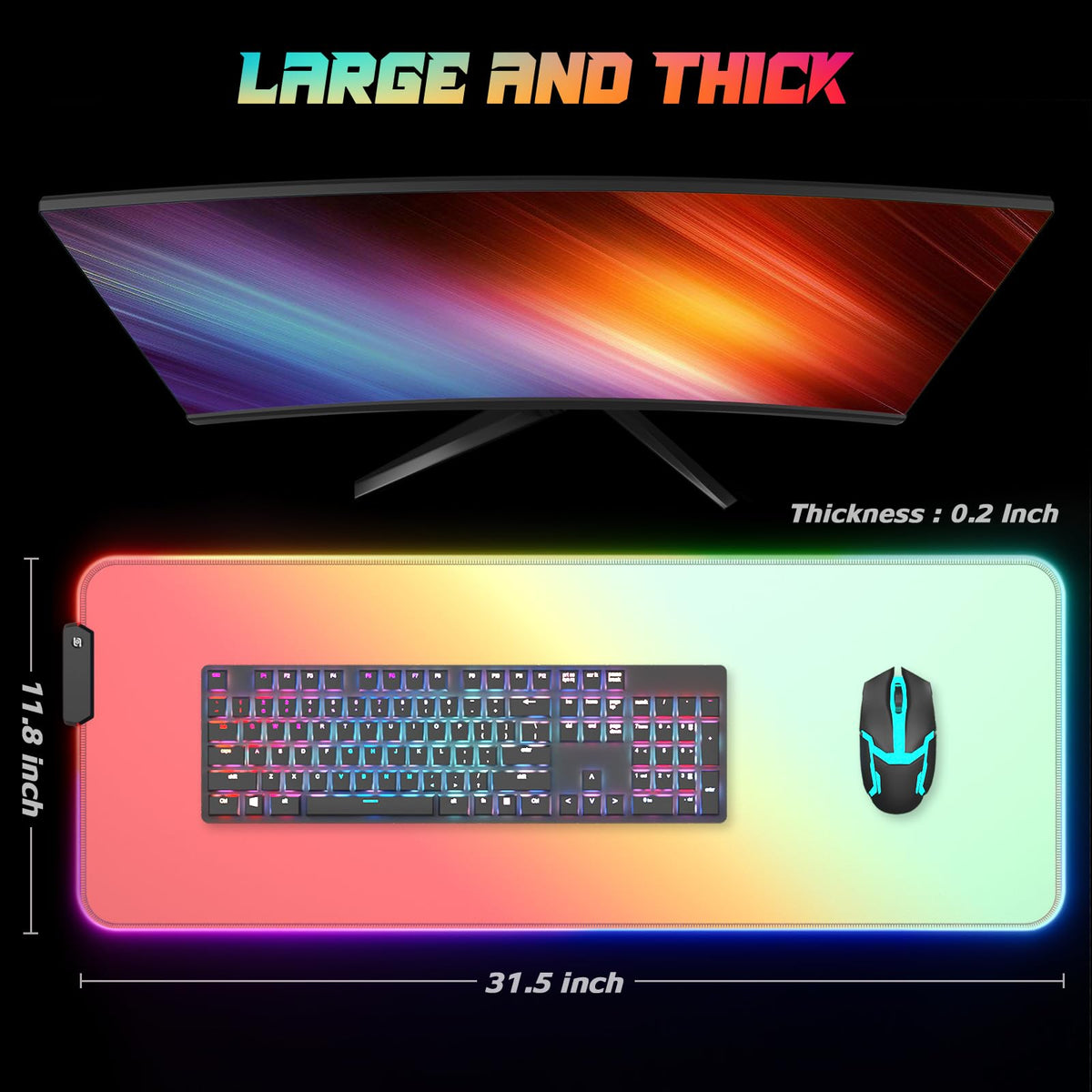 ITNRSIIET RGB Gaming Mouse Pad, Full Desk XL Extended Large Gaming Mousepad, 12 Lighting Modes 30%