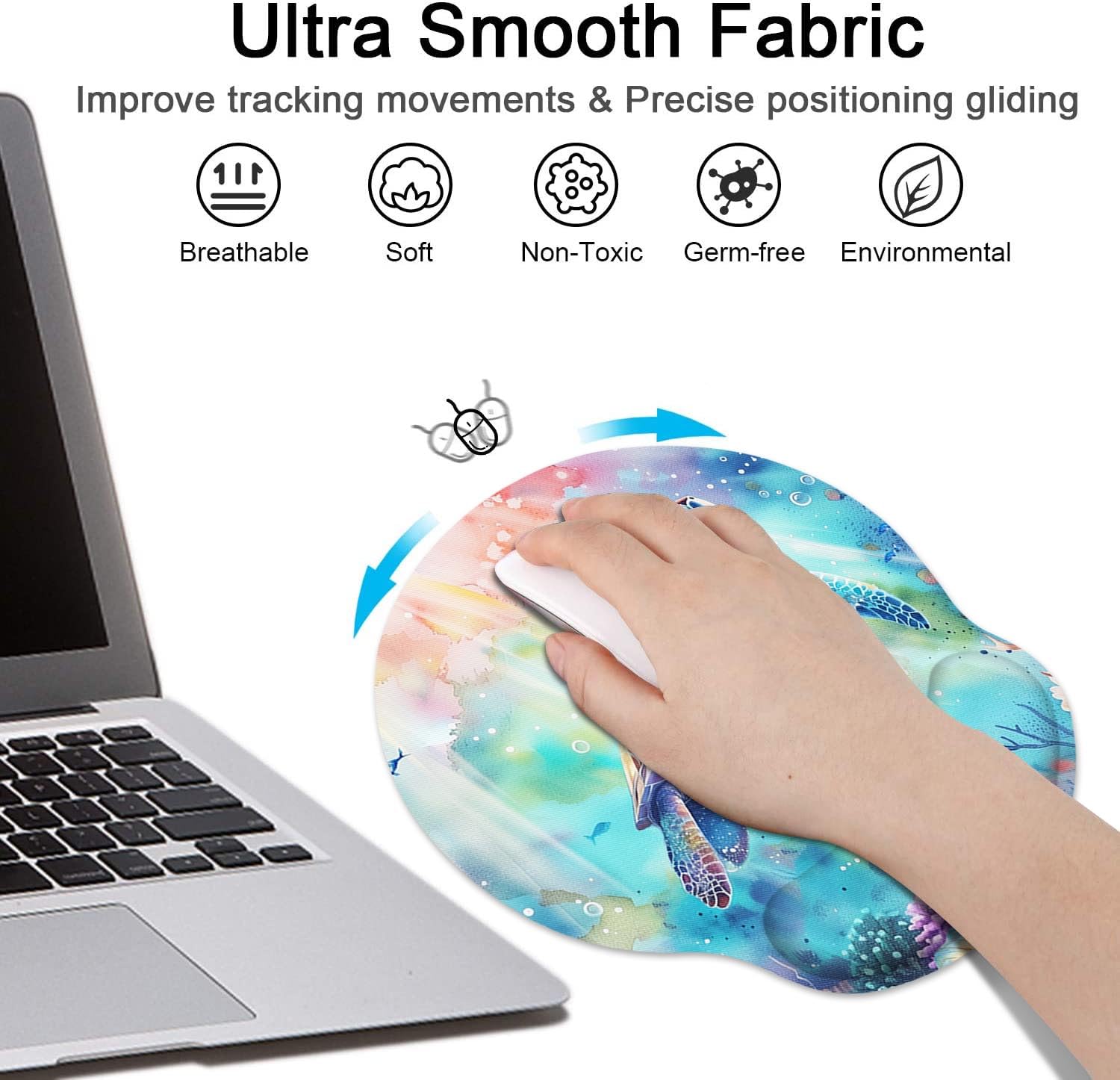 Britimes Ergonomic Mouse Pad Set with Wrist Rest, Cute Sea Turtle