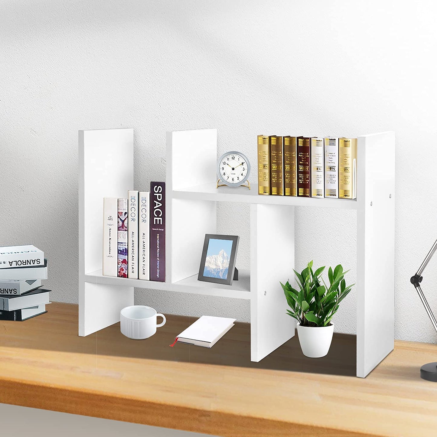 J.M.Deco Desktop Organizers and Storage for Office, Adjustable Desktop Organizer Shelves Double H