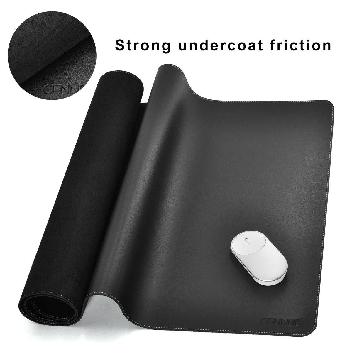 CENNBIE Leather Desk Mat Protector, 39.3" x 19.6" Large Mouse Pad(Black)