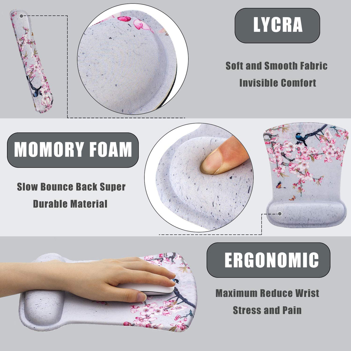 Ergonomic Keyboard Mouse Pad Set with Wrist Rest Support, Memory Foam Hand Rest Wrist Cushion Set