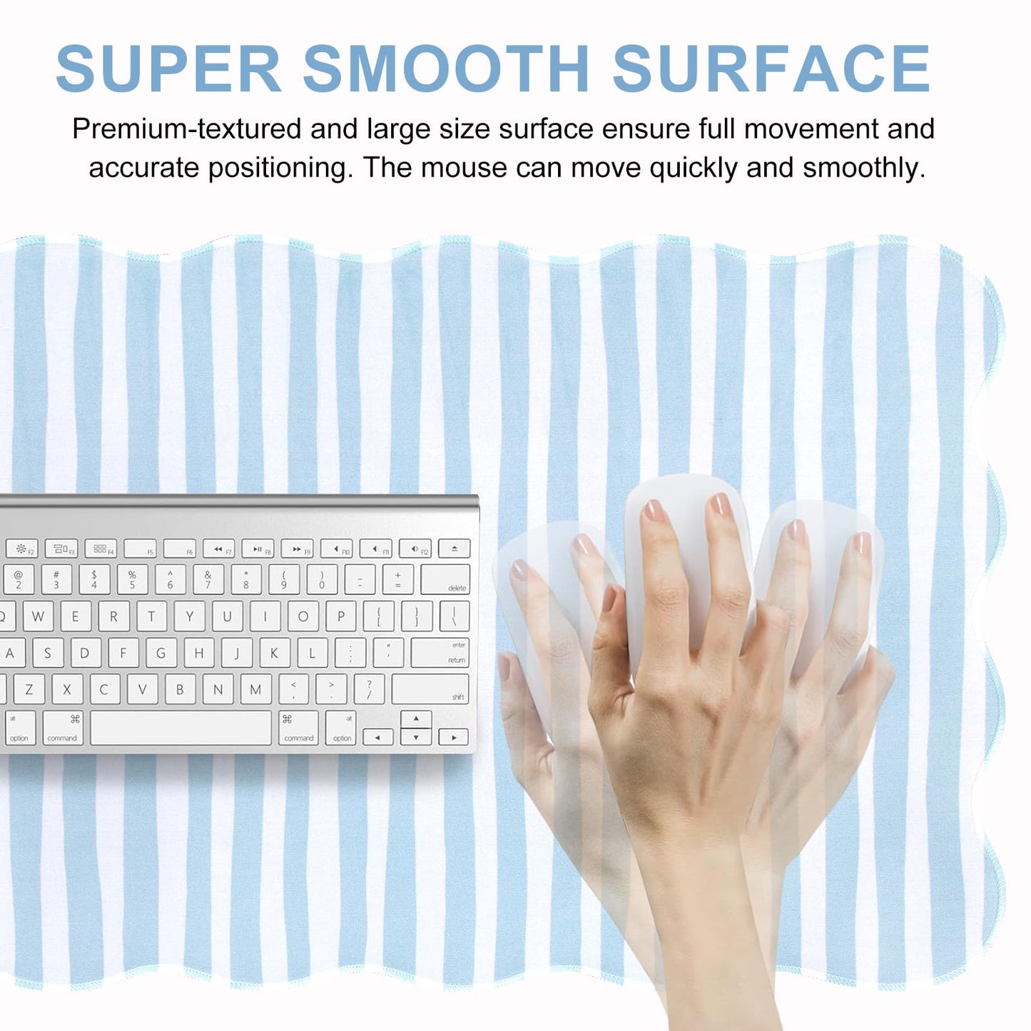 L-SPOUTTO Blue Striped Mouse Pad,Scalloped Desk Mat XXL Large Geometric Gaming Mousepad,35.4x15.7in