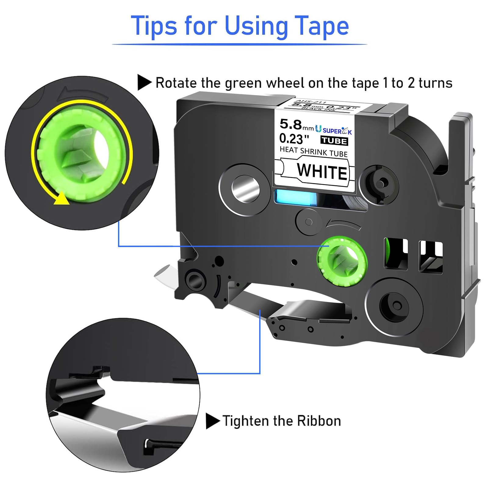 USUPERINK 2PK HSe-211 Heat Shrink Label Compatible for Brother Ptouch Heat Shrink Tubing HSe211