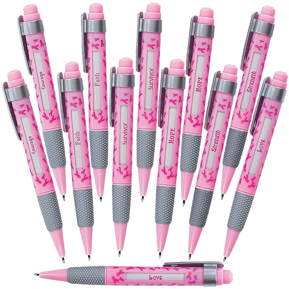 Fun Express Pink Ribbon Breast Cancer Awareness Message Pens (1 Dozen) Benefit, Marathon & Walk