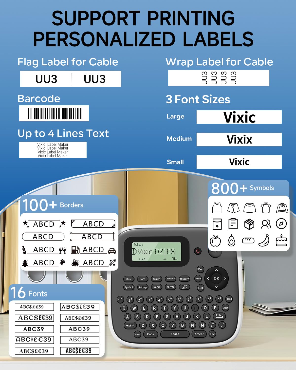 Vixic Label Maker Waterproof-Labels, D210S Label Maker Machine with Tapes
