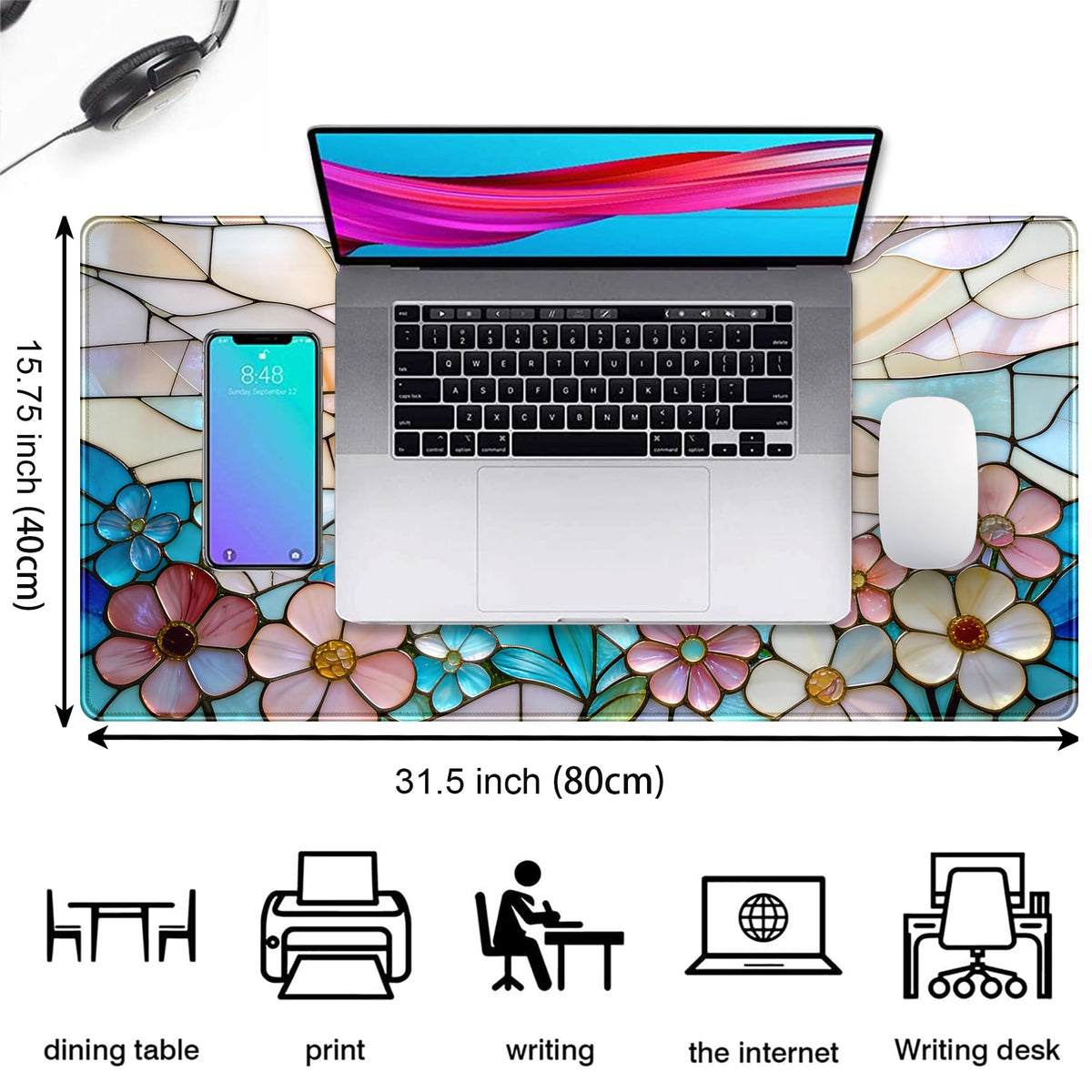 Stained Glass Desk Mat Large Mouse Pad Extended Desk Pad, Gaming Computer Mouse Mat XXL, Big