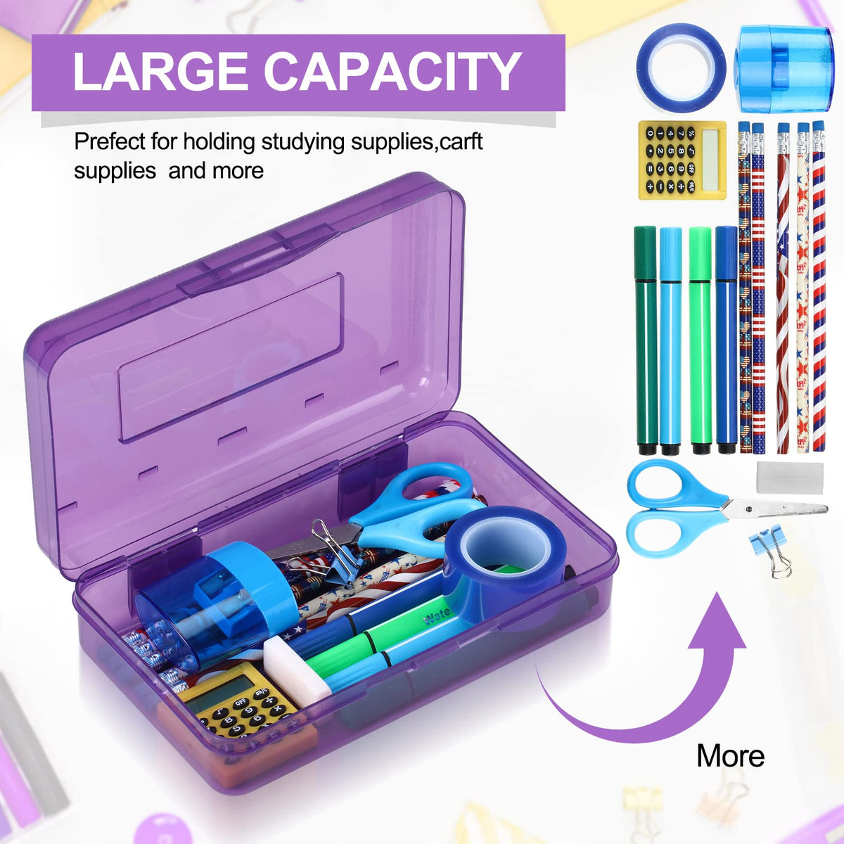 Leelosp 12 Pack Pencil Boxes Bulk, Large Plastic Case,Purple