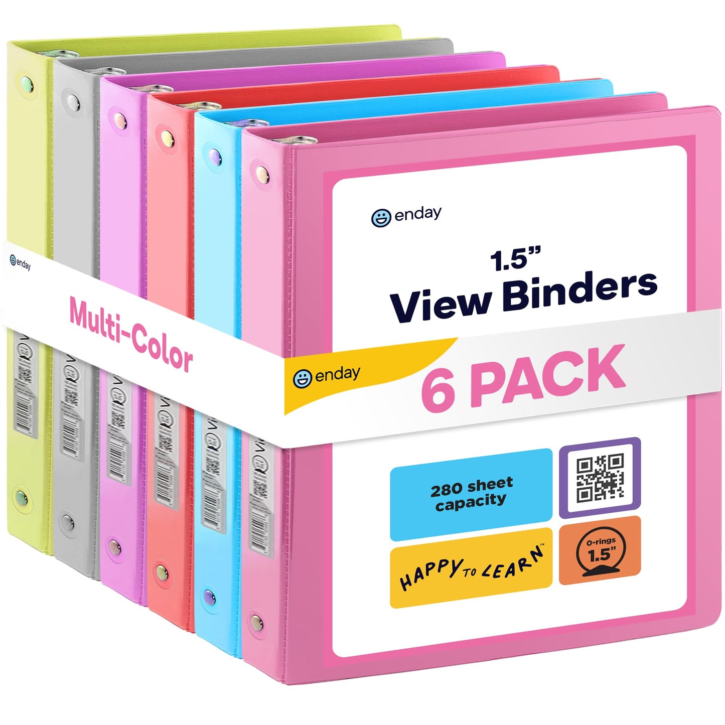 Enday 1.5 Inch Binder (6 Pack - Assorted Colors) 3 Ring Binder 1.5 inch with Clear View Cover and 2
