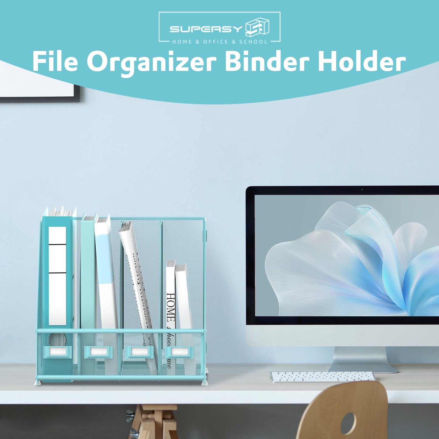 4-Compartment Magazine File Holder and File Organizer for Desk, Blue