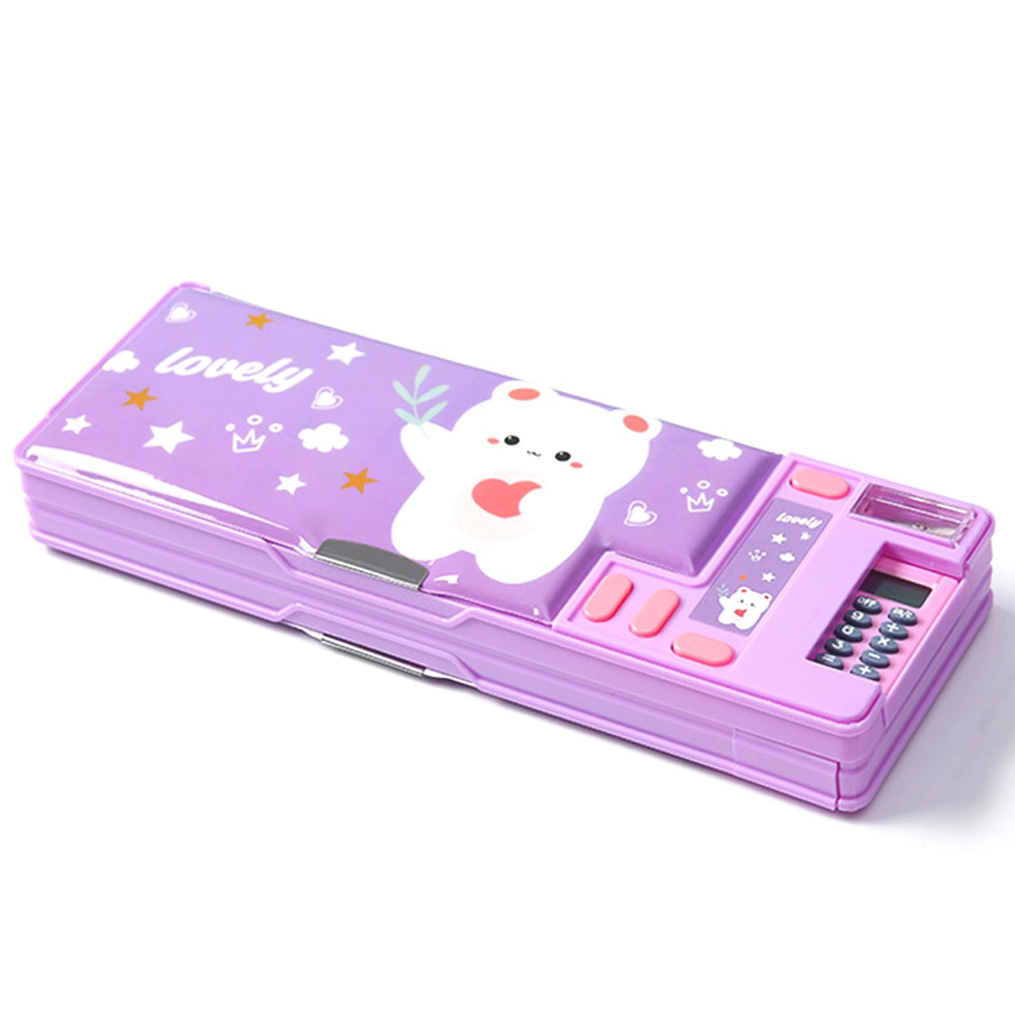 Pop Up Multifunction Pencil Case, Cute Cartoon Pen Box Organizer Stationery with Calculators