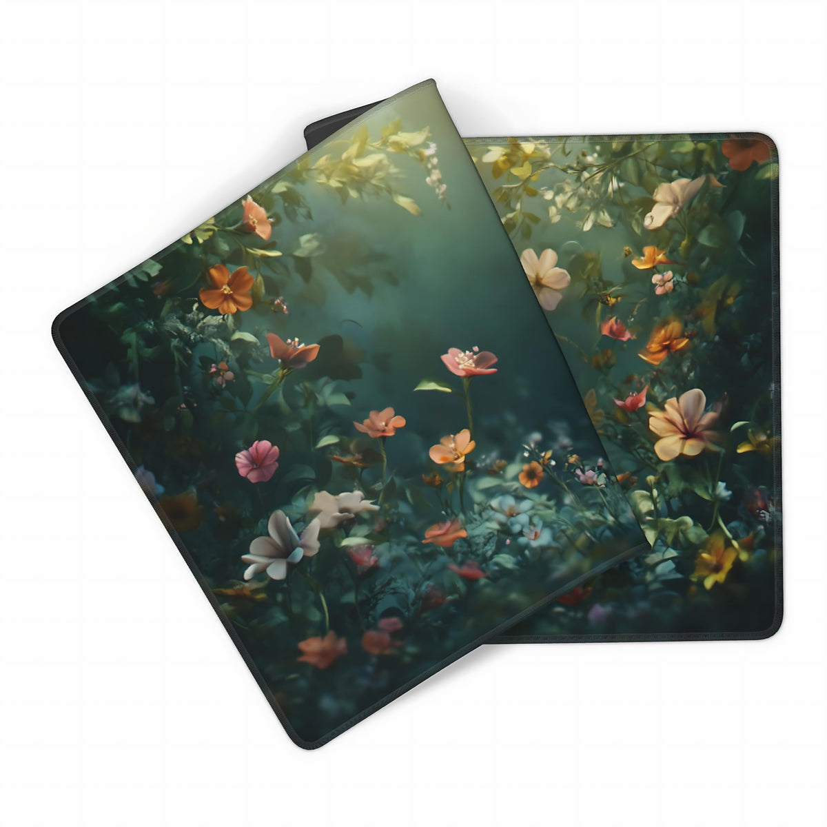 Cute Floral Aesthetic Wildflower Gaming Mouse Pad, Forest Green Moody Forest Desk Mat with