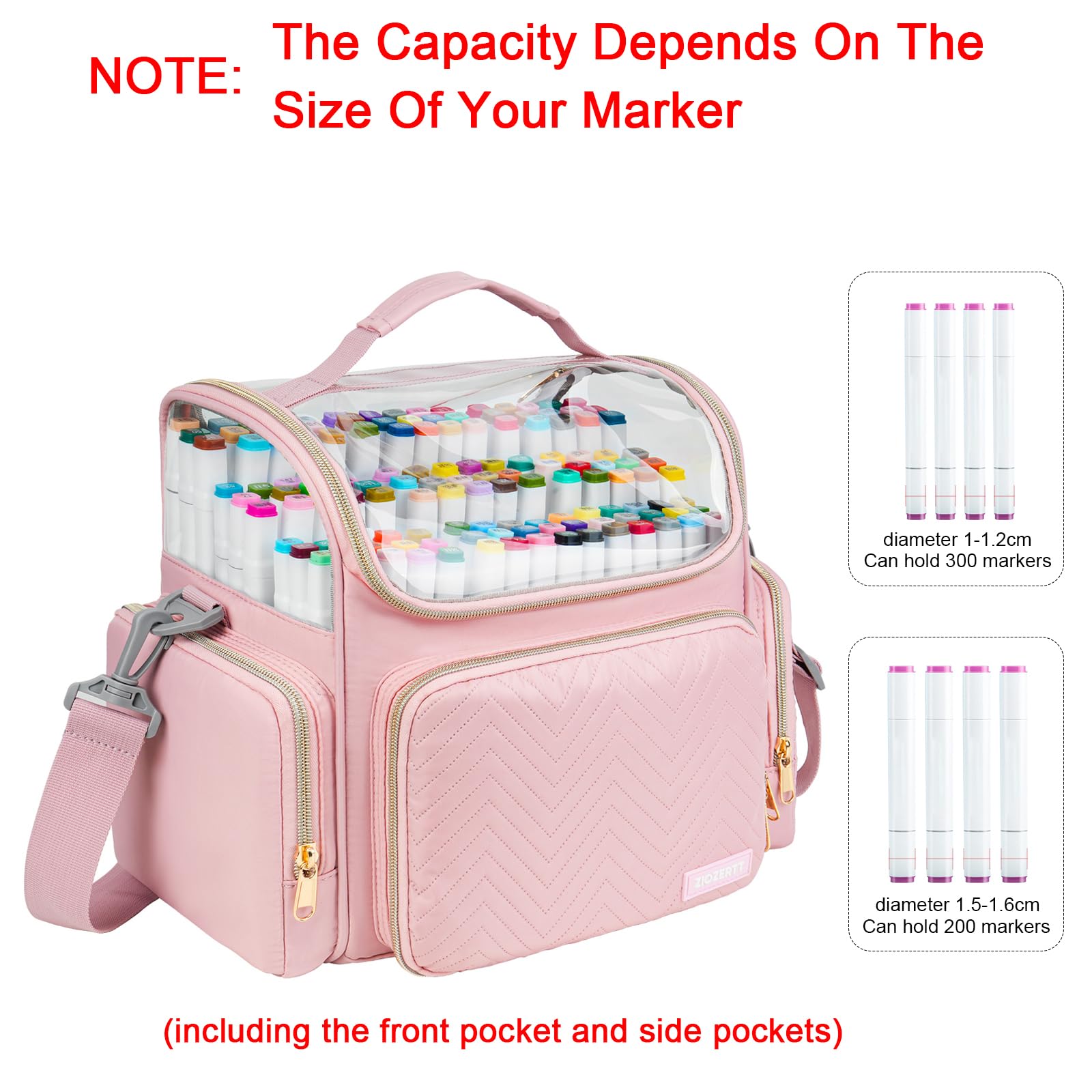 ZIOZERTT Marker Organizer Case for 200+ Markers,Travel Marker Storage Bag with Dividers,Marker
