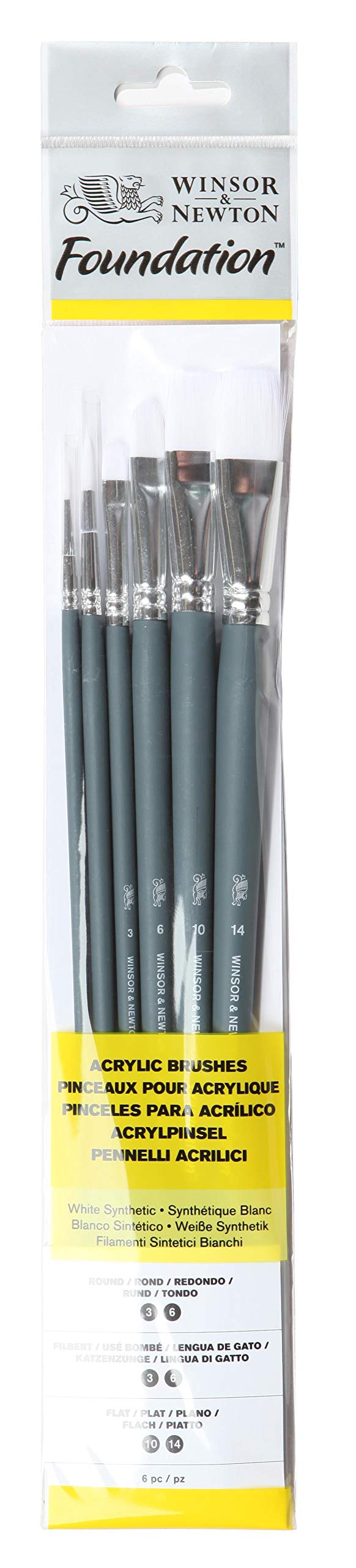 Winsor & Newton Foundation Acrylic Brush Set, LH, 6 Pack