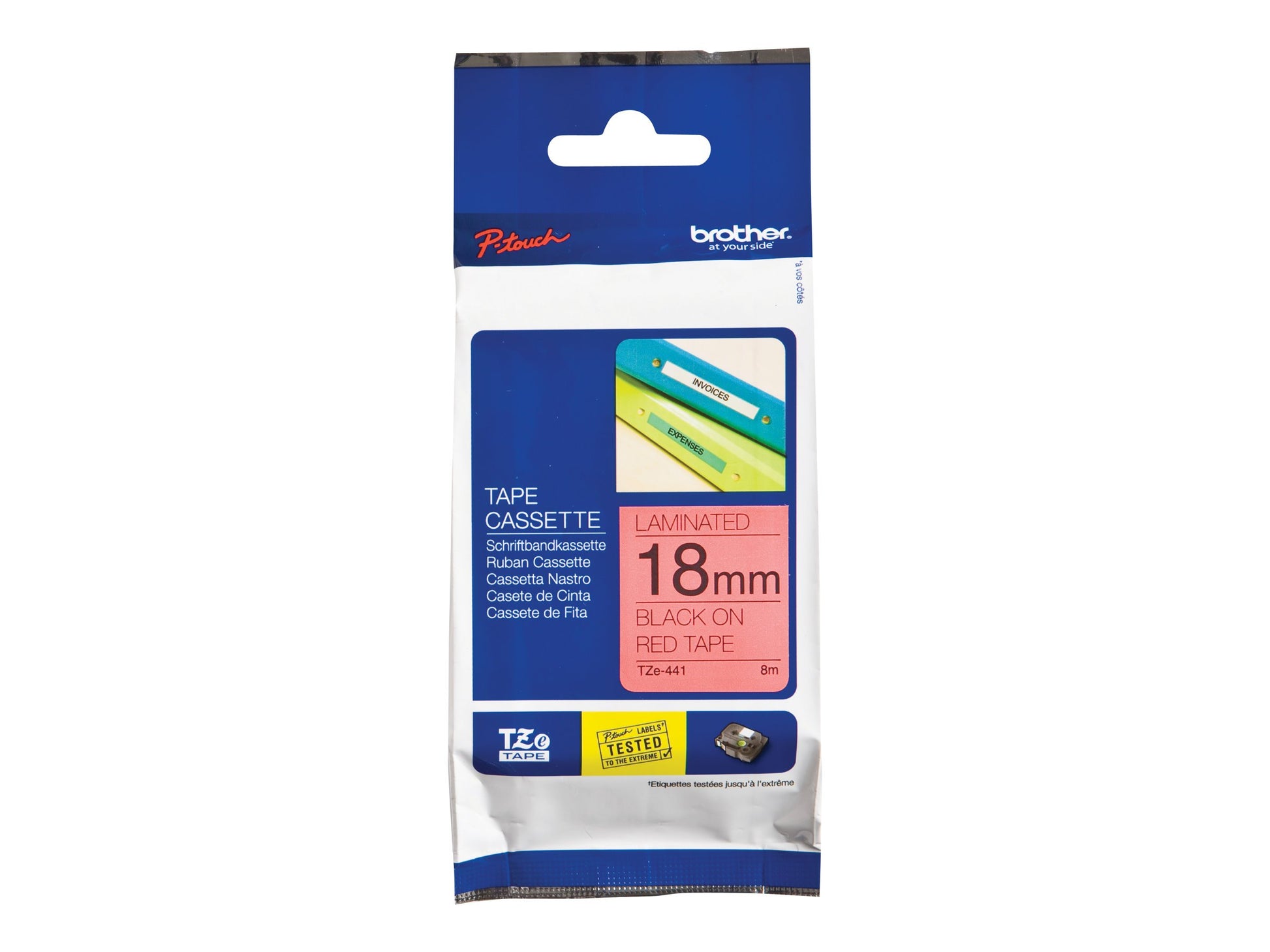 Brother TZe-441 Labelling Tape Cassette, Black on Red, 18 mm (W) x 8 m (L), Laminated, Brother