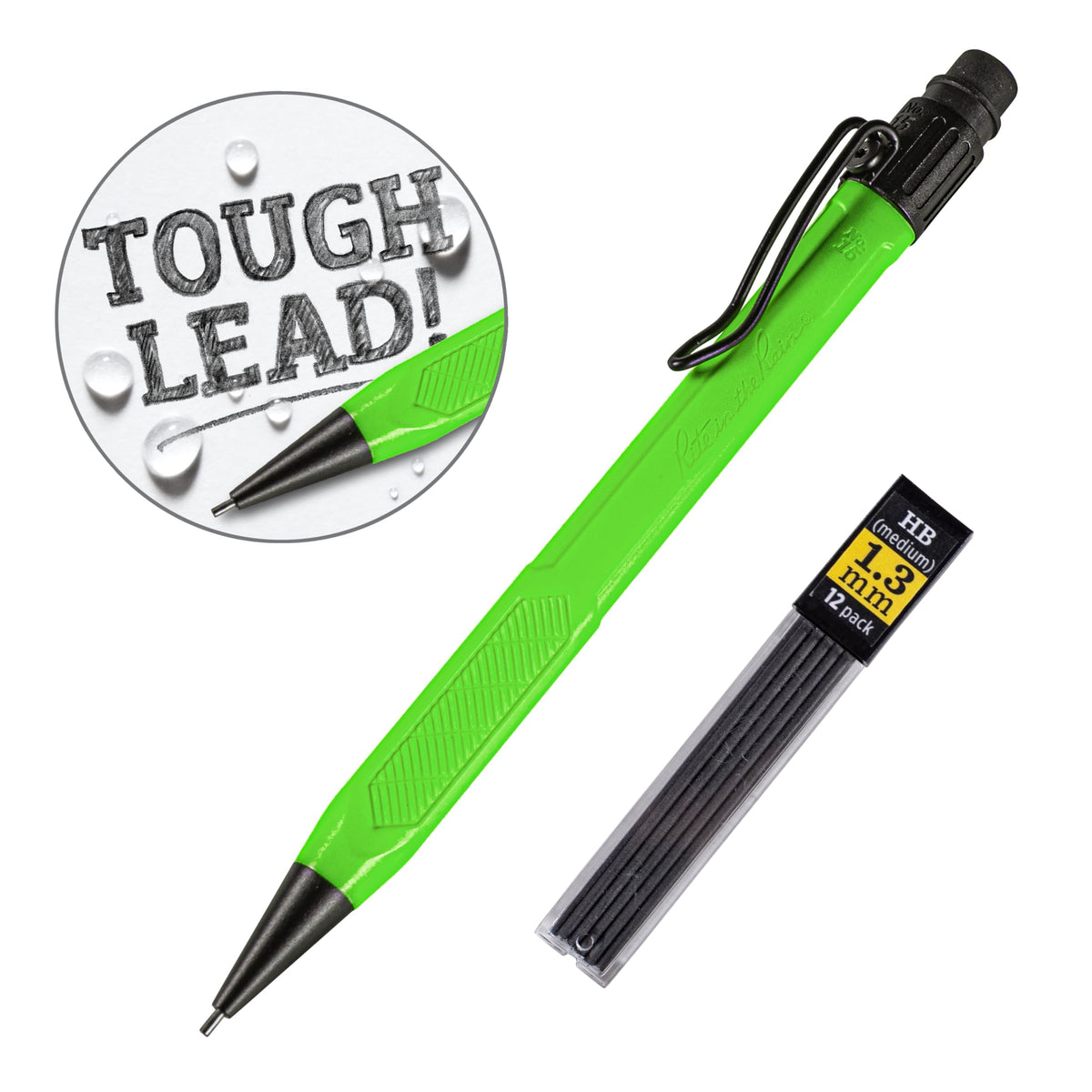 Rite in the Rain Weatherproof Mechanical Pencil, Hi-Viz Green Barrel, 1.3mm Dark Lead, 12 lead