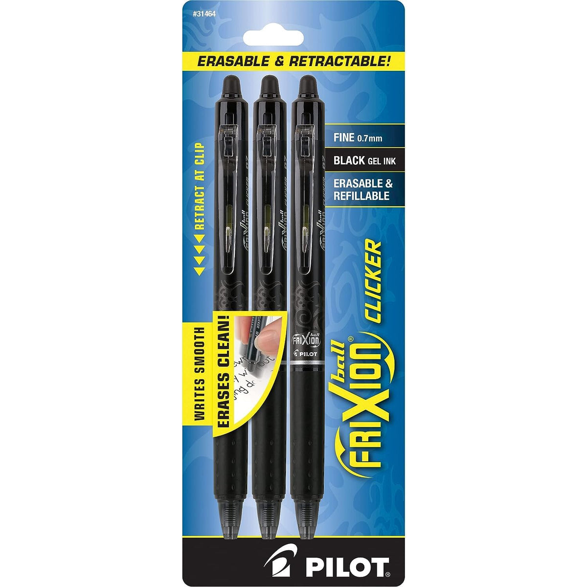 Pilot FriXion Clicker Erasable Pens, Fine Point 0.7 mm, Black Ink, 18-Pack