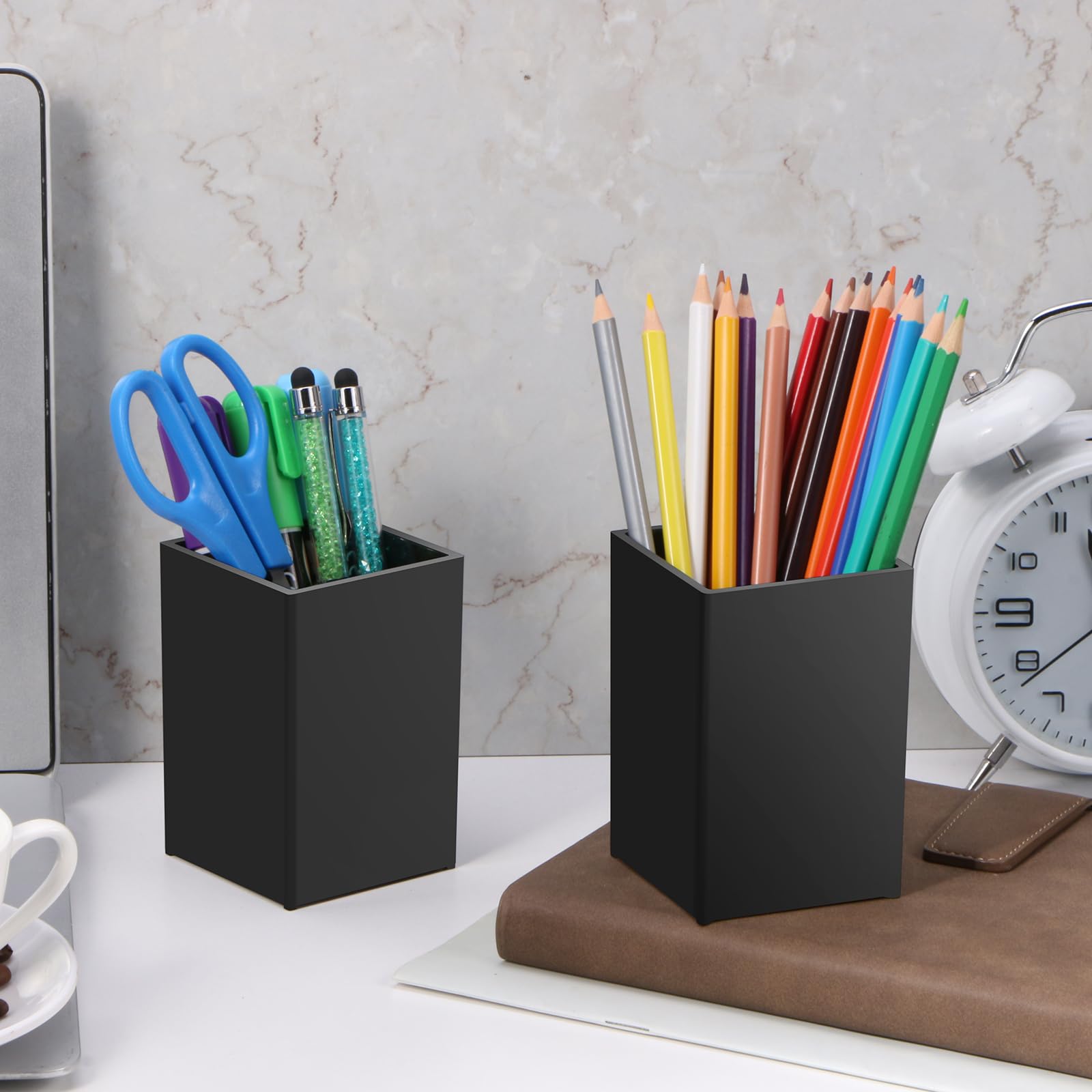 AFOROEOA 10Pack Black Acrylic Pen Holder, Desktop Pencil Organizer Makeup Brush Holder Acrylic