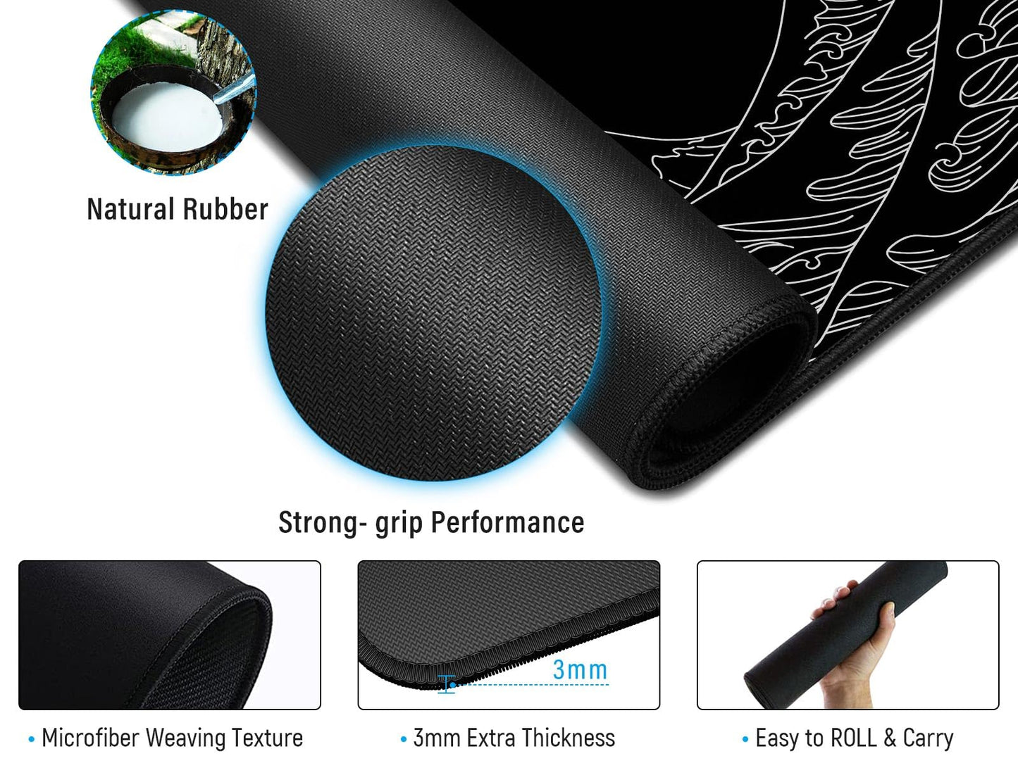 JIALONG Gaming Mouse Pad, Large Mousepad with Non-Slip Rubber Base, Smooth Cloth Surface Desk