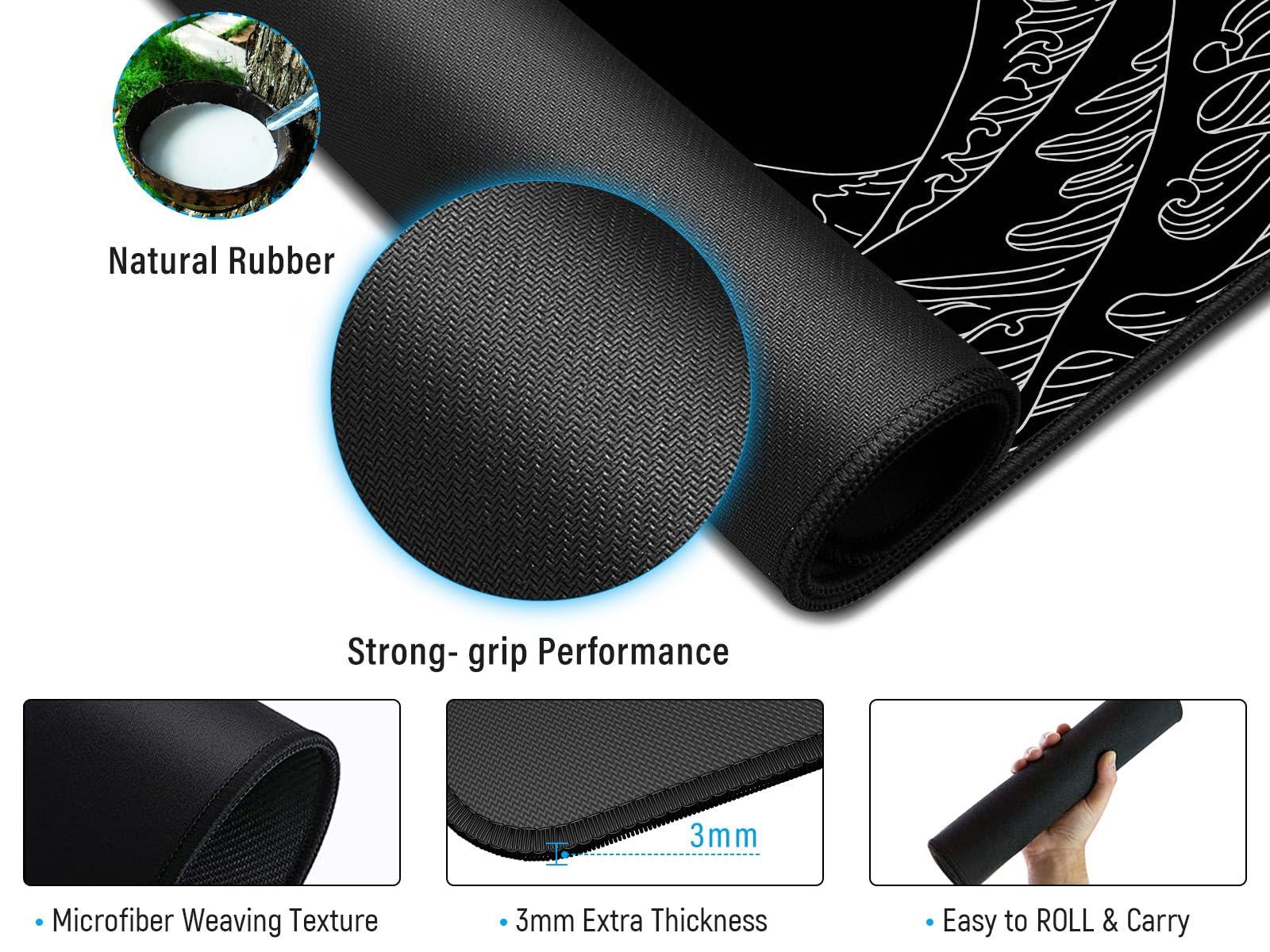JIALONG Gaming Mouse Pad, Large Mousepad with Non-Slip Rubber Base, Smooth Cloth Surface Desk