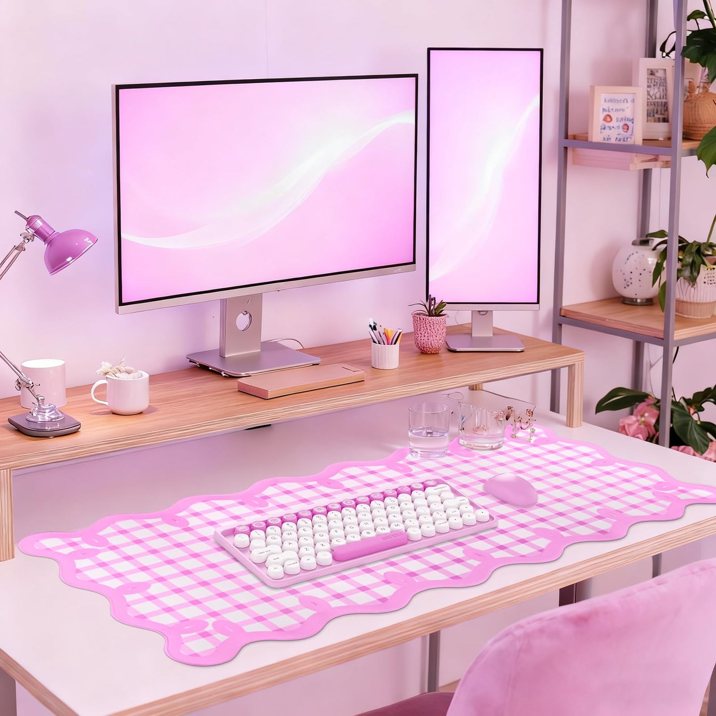 ARTSO Pink Desk Pad,Extra Large Mouse Pad for Laptop,Cute Scalloped Desk Mat for Women