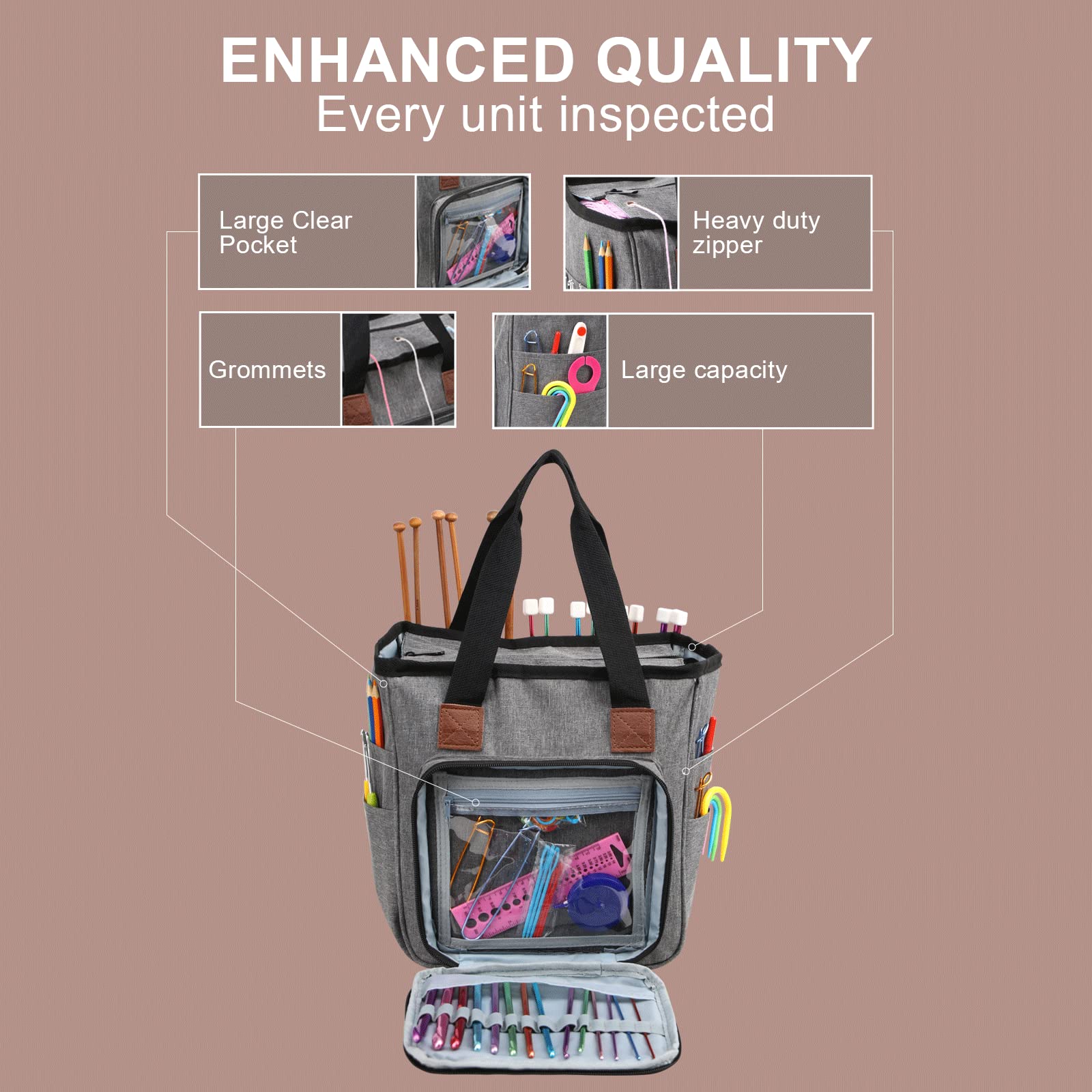 LOOEN Yarn Knitting Storage Tote-Large Capacity Crochet Organizer Portable Travel Bag With Shoulder