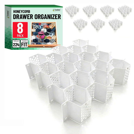 Evelots 8-Pack Honeycomb Drawer Organizers, 224 Cells, Expandable, White