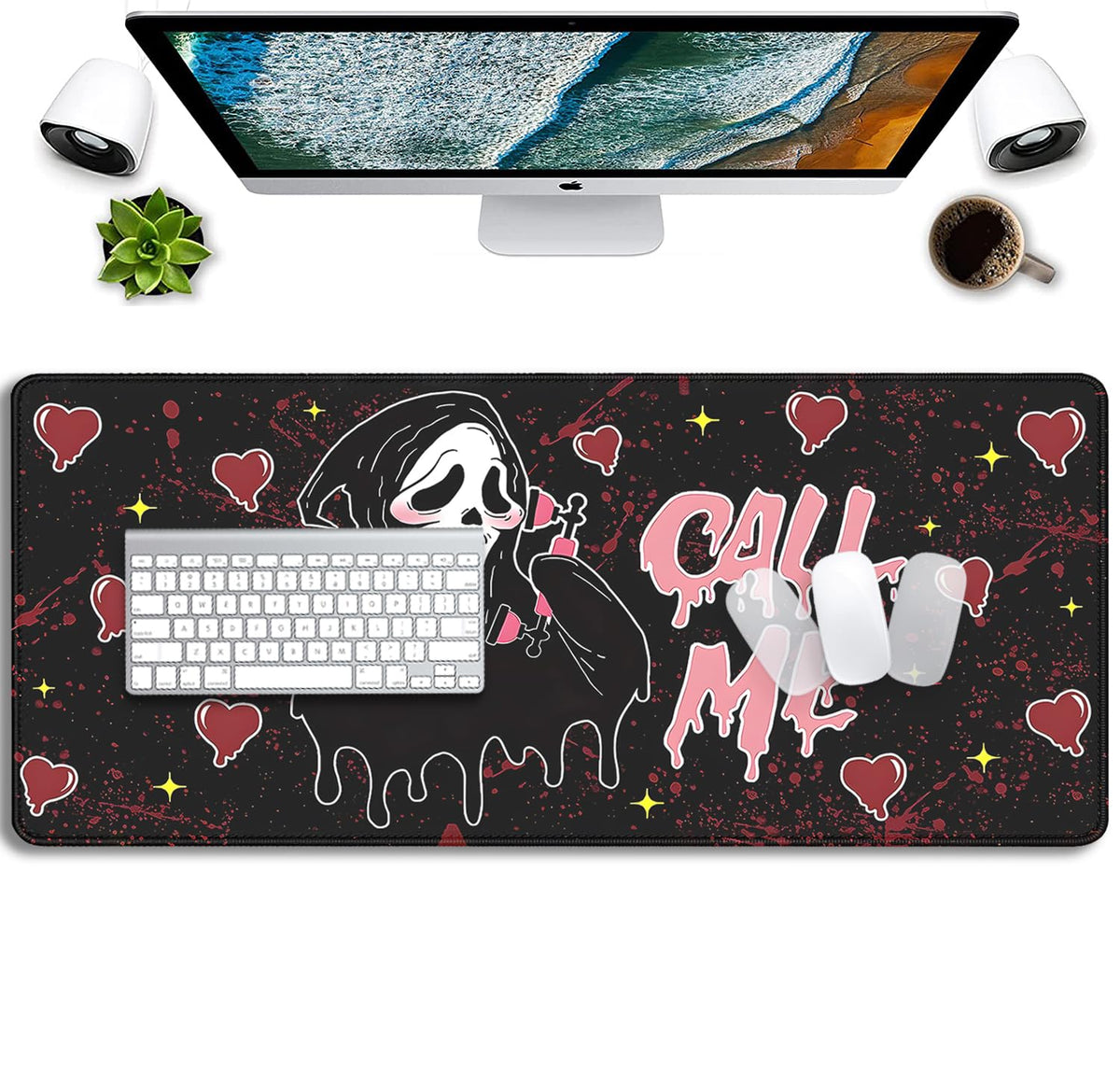 Call Me Mouse Pad Ghostface Desk Pat,Mouse Mat Large Desk Mat for Desktop,Stitched Edges Non-Slip